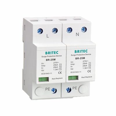 25kA Tip 1 Aşırı Gerilim Koruyucu 275V 1.3kV T1 10/350us 2P Tek Faz