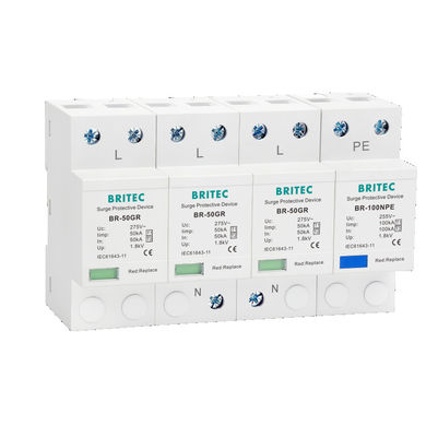 BR-50GR 3P+N Tip 1 Aşınma Koruma Cihazı Sınıf 1 AC SPD 50ka Yıldırım Tutuklu SPD Tip 1 ve 2
