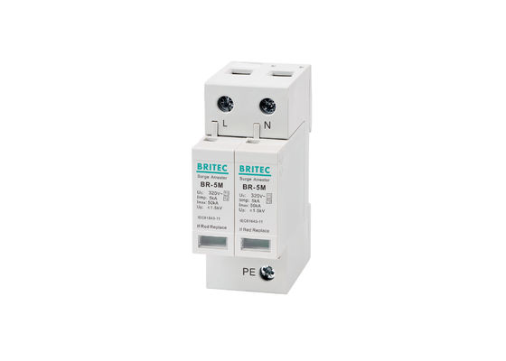 BR-5M 320V 2P Tek Fazlı SPD, 5kA Tip 1 + Tip 2 Aşırı Gerilim Koruma Cihazı, DIN Ray Montaj