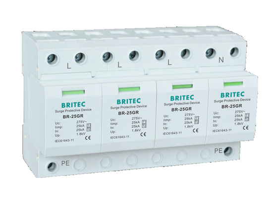 BR-25GR 4P SPD Aşırı Gerilim Yıldırımdan Korunma Cihazı DIN Ray 35 Mm ac spd