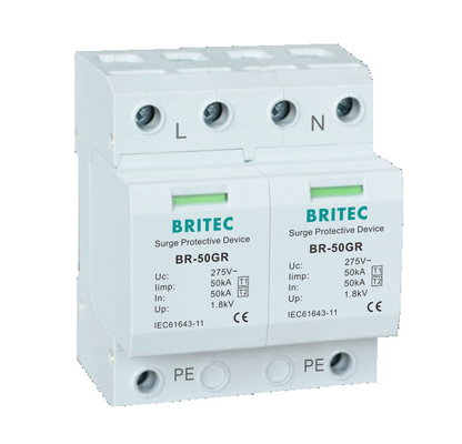 BR-50GR 2P 50kA Sınıf 1 Aşırı Gerilim Koruma Cihazları Tip1 AC Aşırı Gerilim Bastırıcı hızı