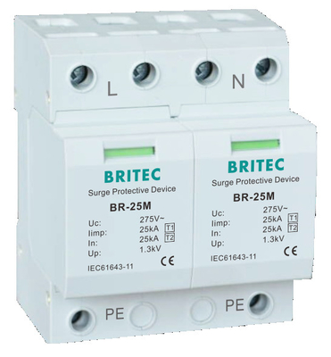 BRITEC BR-25M T1+T2 B+C 3P DIN Rail 35mm Spd T1 varistor artış engelleyici tip1 3p artış koruyucusu