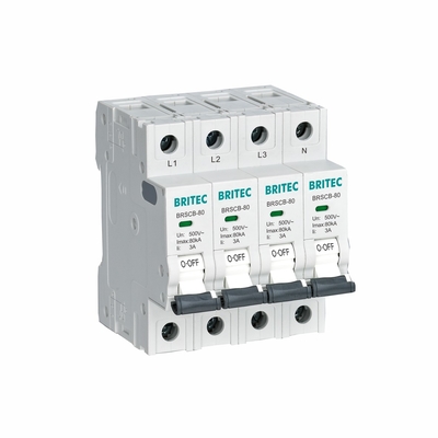 BRSCB-80 4P Aşınma Koruma Cihazı Sınıf II 80KA Özel Desteklenmiş Yedekleme MCB Özellikle Aşınma Tutsaklayıcı SCB için tasarlanmıştır