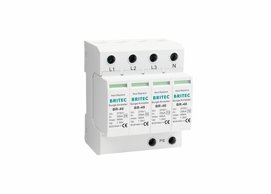4P SPD Sınıf II 40ka AC Şiddet Koruyucusu 150V / 275V / 320V / 385V / 440V Yıldırım Koruması