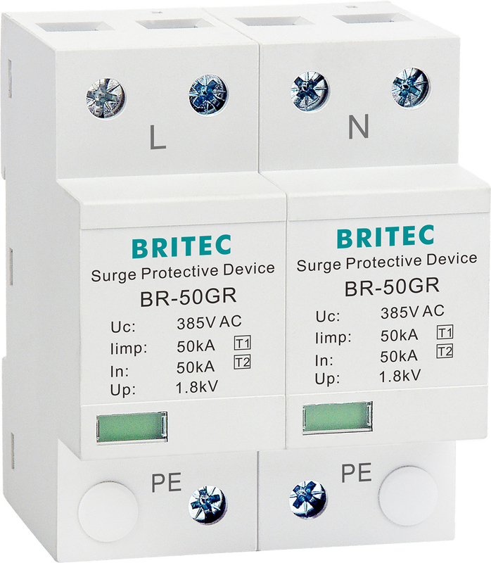 BRITEC BR-50GR 275 2P Spd 50kA Tip 1 Aşırı Gerilim Koruma Cihazı Ac Din Ray Parafudr gök gürültüsü koruyucusu