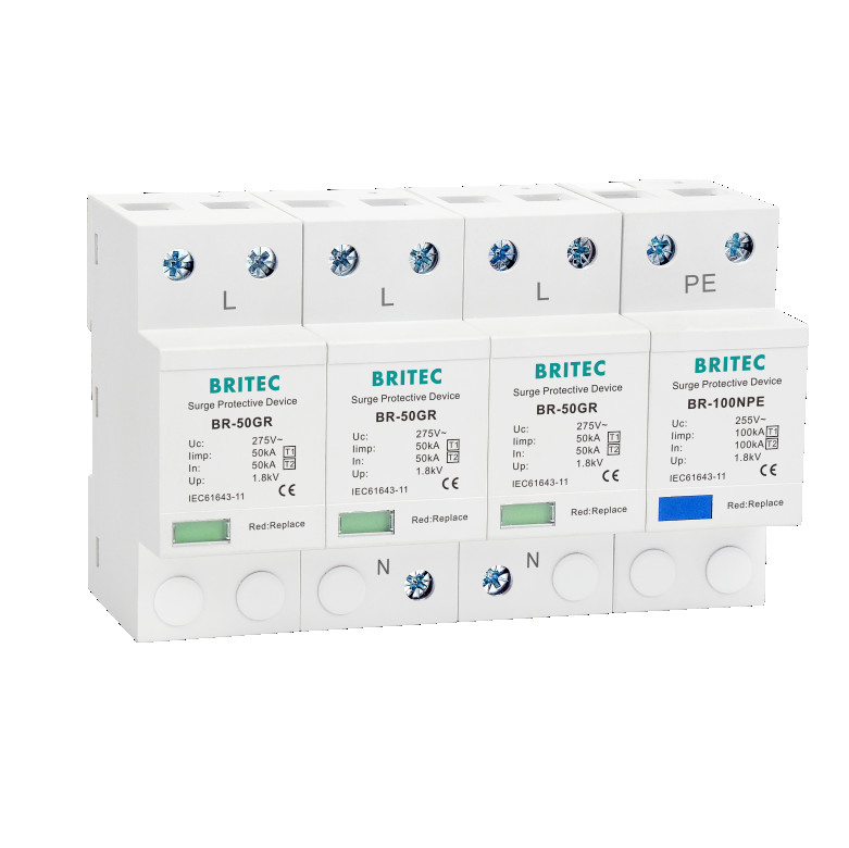 BR-50GR 3P+N Tip 1 Aşırı Gerilim Koruma Cihazı Sınıf 1 AC SPD 50ka Spd Yıldırım Koruması