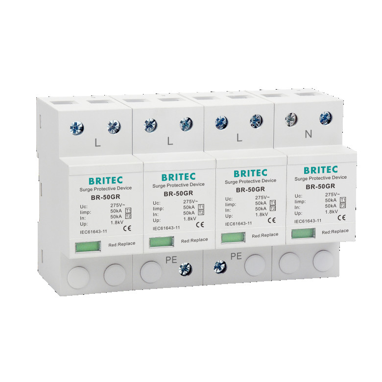 BRITEC BR-50GR 275 4P T1 Çin tip 1 dalgalanma koruma cihazı 275 Ac 3 Fazlı Spd Yıldırım Tutuklayıcı Koruyucu