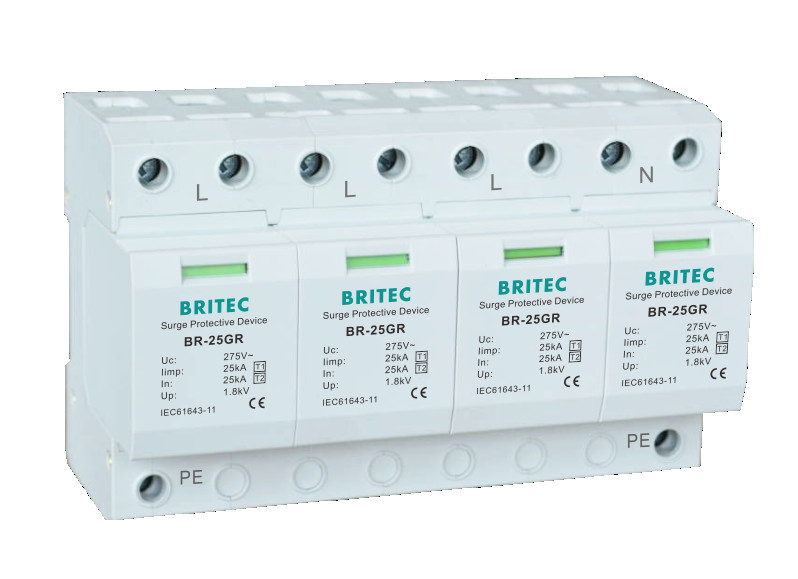 BR-25GR 4P SPD Aşırı Gerilim Yıldırımdan Korunma Cihazı DIN Ray 35 Mm ac spd