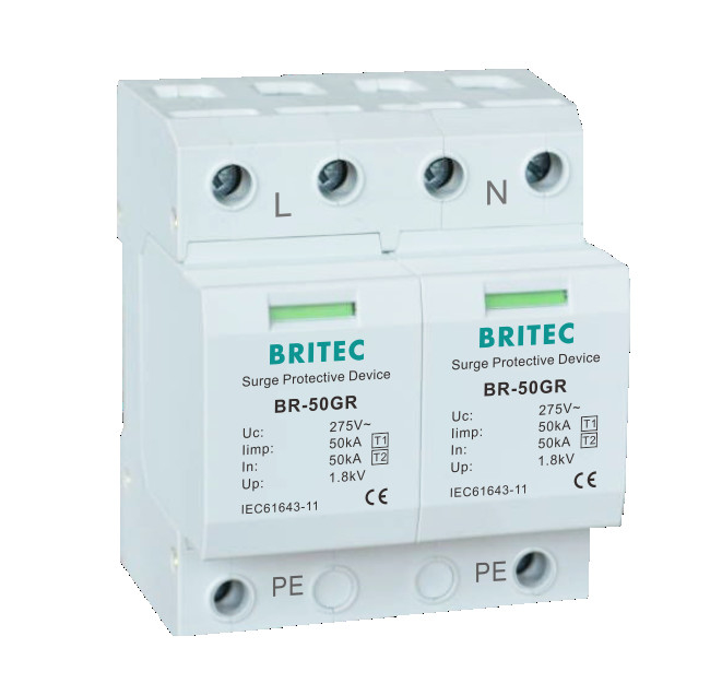 BR-50GR 2P 50kA Sınıf 1 Aşırı Gerilim Koruma Cihazları Tip1 AC Aşırı Gerilim Bastırıcı hızı