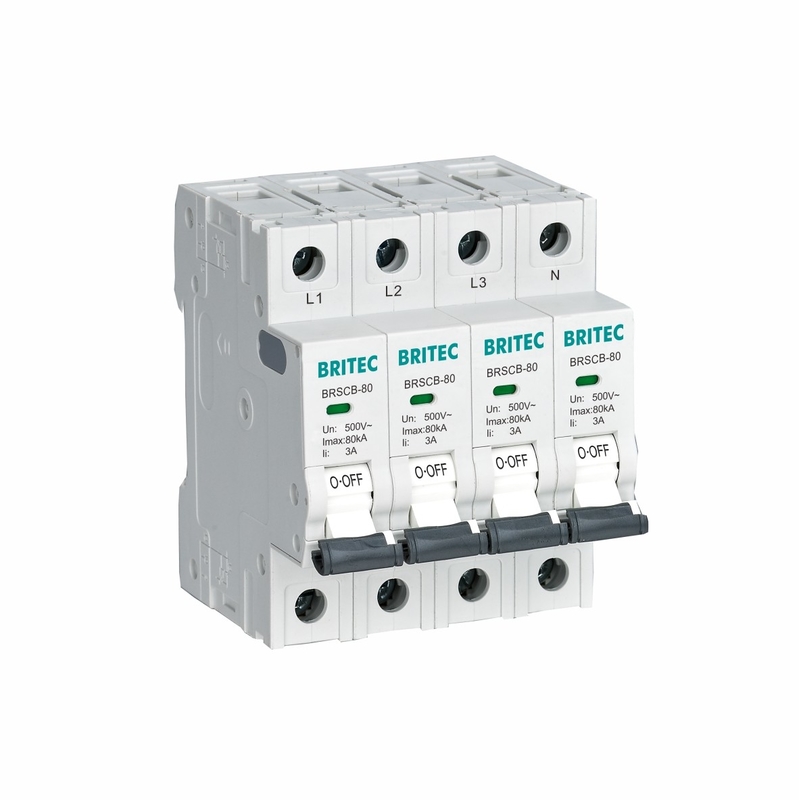 BRSCB-80 4P Aşınma Koruma Cihazı Sınıf II 80KA Özel Desteklenmiş Yedekleme MCB Özellikle Aşınma Tutsaklayıcı SCB için tasarlanmıştır