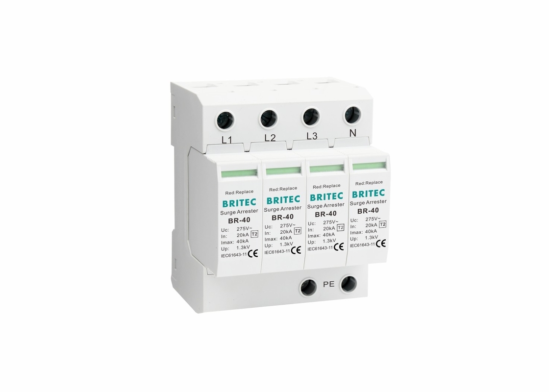 4P SPD Sınıf II 40ka AC Şiddet Koruyucusu 150V / 275V / 320V / 385V / 440V Yıldırım Koruması