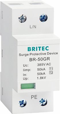 BRITEC 50kA TUV/CE/ROHS Onaylı Aşınma Koruma Aygıtı 10/350 Dalga Forması Yıldırım Tutsağı SPD Tipi 1 SPD