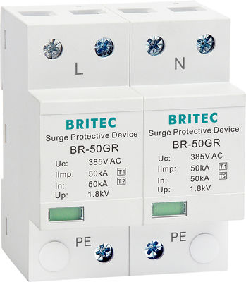 BRITEC 50kA TUV/CE/ROHS Onaylı Aşınma Koruma Aygıtı 10/350 Dalga Forması Yıldırım Tutsağı SPD Tipi 1 SPD