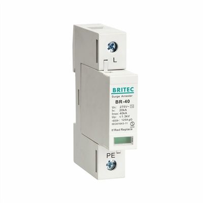BR-20 4P Sınıf 2 Aşırı Gerilim Koruma Cihazı Yıldırım Tutucu 3 Fazlı Fırtına Koruyucu Tip 2 Aşırı Gerilim Koruyucular Yıldırım Akımı Kombinasyon Tutucu