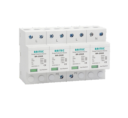 BR-25GR 4P Sınıf I tip 1 Aşama Aşama Tutsaklayıcı SPD Gök gürültüsü Koruyucu kıvılcım boşluğu spd tip1 4p ac spd aşama koruyucu
