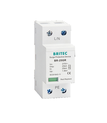 BR-25GR 4P Sınıf I tip 1 Aşama Aşama Tutsaklayıcı SPD Gök gürültüsü Koruyucu kıvılcım boşluğu spd tip1 4p ac spd aşama koruyucu