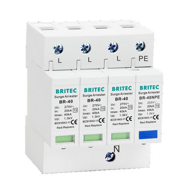 BR-40 4P 40kA 4 kutup 3 fazlı tuv ac dalgalanma kapıcı dalgalanma absorber koruma spd 275v şimşek dalgalanma koruyucu