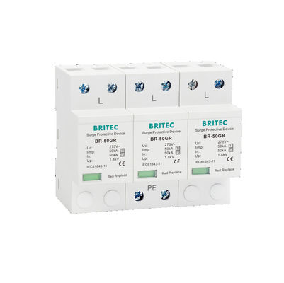 BR-50GR 3P+N Tip 1 Aşınma Koruma Cihazı Sınıf 1 AC SPD 50ka Yıldırım Tutuklu SPD Tip 1 ve 2