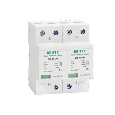 BR-50GR 3P+N Tip 1 Aşınma Koruma Cihazı Sınıf 1 AC SPD 50ka Yıldırım Tutuklu SPD Tip 1 ve 2