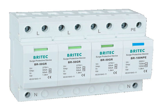 BR-50GR 1P 50kA Tip 1 Aşırı Gerilim Koruyucu Cihaz Ac Din Ray Parafudr SPD