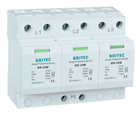 BR-25M 3P+1NPE 25kA T1+T2 varistor dalgalanma durdurucusu B+C Düşük Voltajlı 3 Fazlı AC Spd Yıldırım Koruyucusu