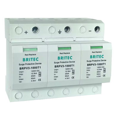 BRPV3-1000 T1 50ka DC 1000V 12.5ka Pv Surge Arrester Güneş Tükesi Koruma Cihazı T1 T2 Dc Fotovoltaik SPD'ler
