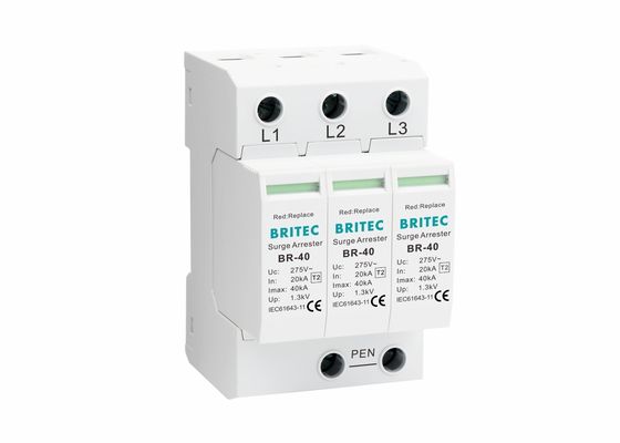 IEC 61643 Sınıf II 3P Şimşek koruması için SPD 40kA Tüpürülebilir Tip 2 Şimşek koruma cihazı