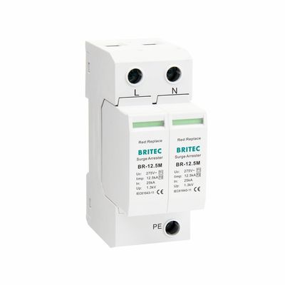 320V Aşırı Koruyucu Yıldırım Tutuklu 2P DIN Ray Montajı Yıldırım Koruması için SPD