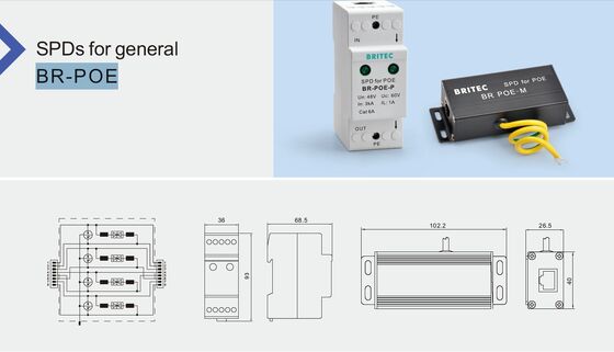 BR-POE-M POE RJ45 Ağları için 3kA nominal akımlı DIN Ray Montajlı ve IP20 Korumalı POE Aşınma Koruyucusu