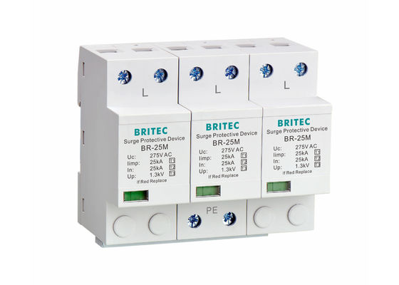 275V Şimşek Koruyucu, 25KA Iimp ve DIN Rail Mount ile 3 Fazlı Güç Koruması için