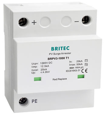 1000V DC 12.5kA Şimşek Darbeleri Tipi 1+2 Fotovoltaik SPD Güneş Fırtınası Tutuklayıcısı DC SPD Tipi 1