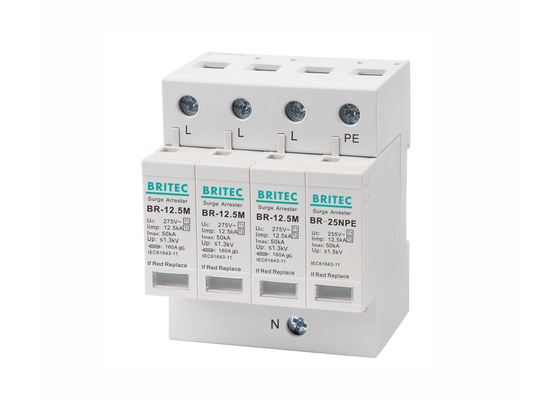 Kompakt Sınıf B + C Üç Fazlı Elektrik Parafudr SPD'ler 12.5kA 3P + NPE